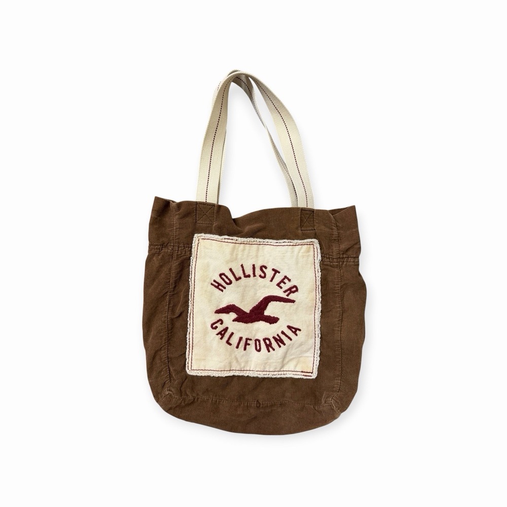 Vintage Y2K Hollister Brown Corduroy Tote Bag Seagull Logo Surf Beach